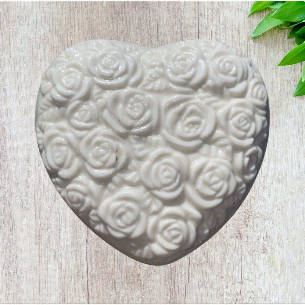 Vintage Lenox Vanity Heart Shaped Trinket Box~Rose Keepsake Jewelry Box